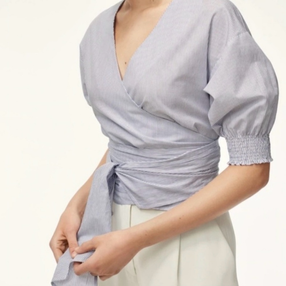 Aritzia Babaton Pinstripe Wrap Blouse